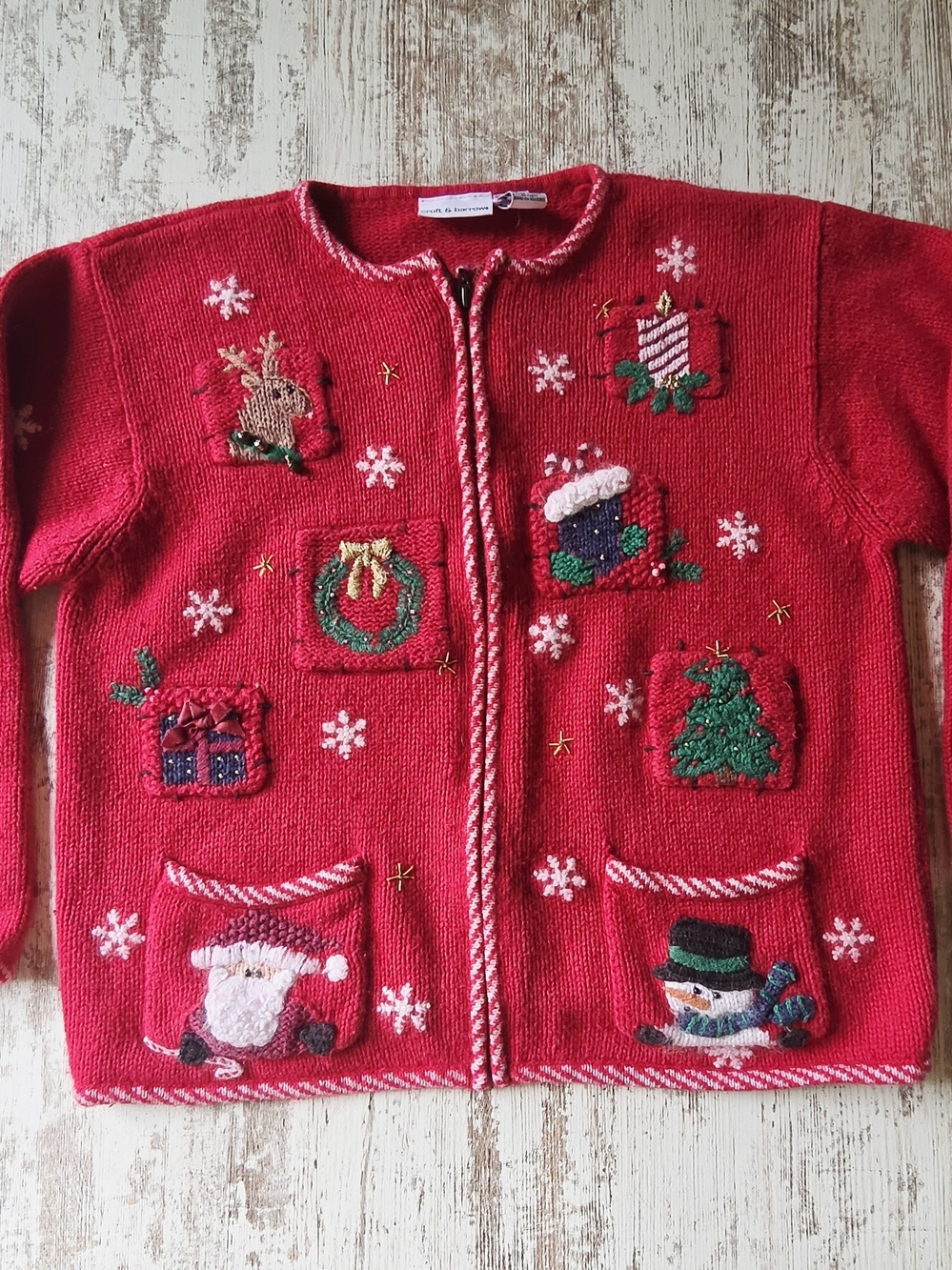 Croft & Barrow Womens Cardigan Sweater Size Large Christmas Holiday Red Full Zip